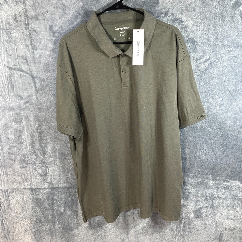 Calvin Klein Polo Shirt Sz 2XL Green Short Sleeve Classic Fit Knit Quick Dry NEW